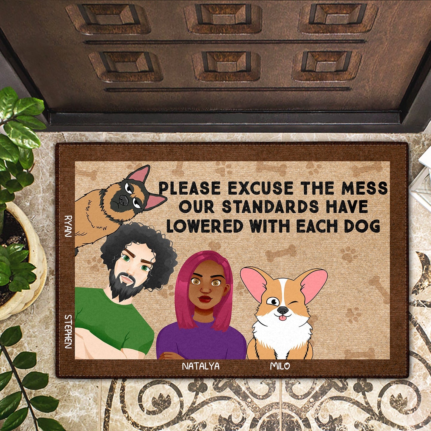 Couples & Dogs Please Excuse The Mess - Gift For Dog Lovers - Personalized Doormat