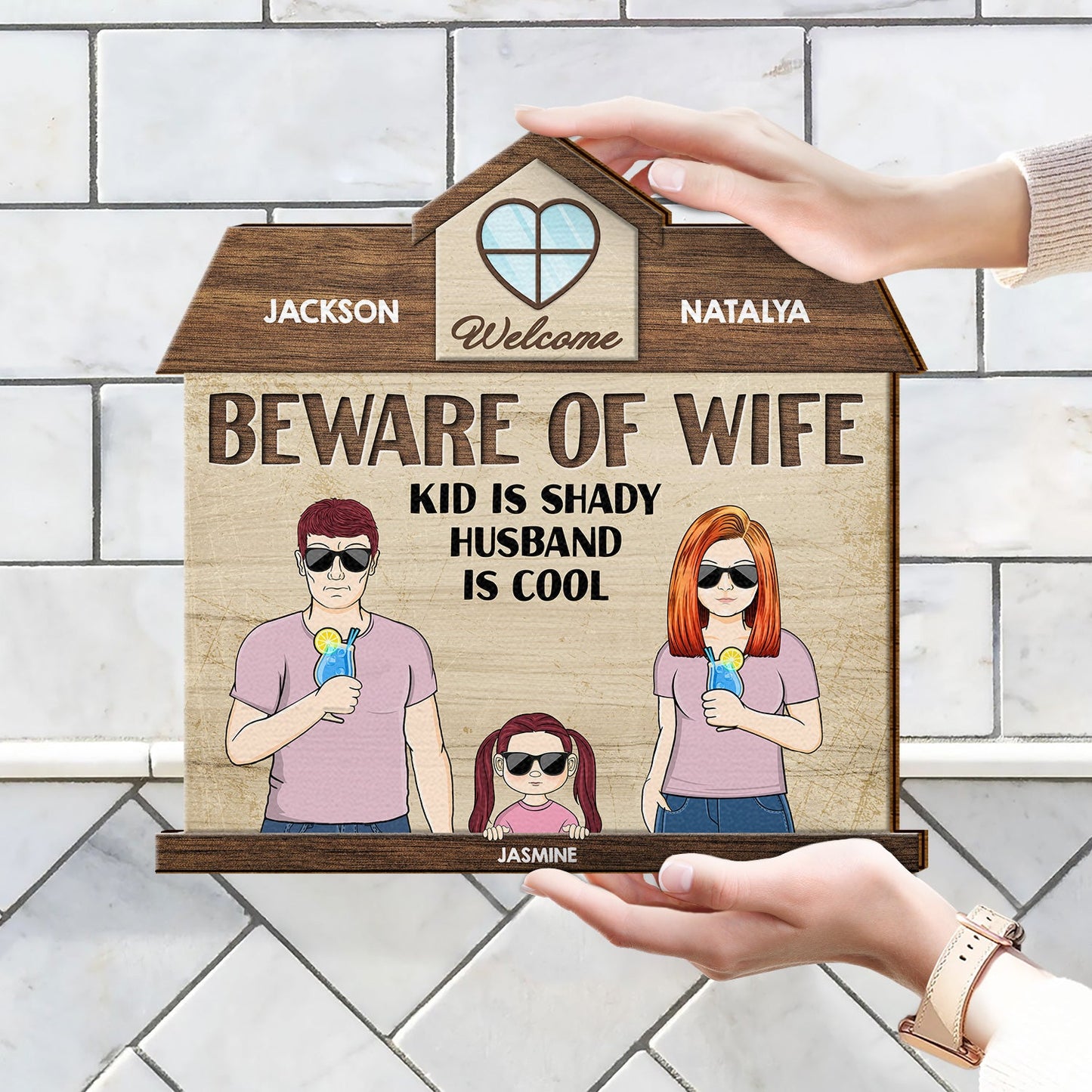 Beware Of Wife - Gift For Wife, Mother And Family - Personalized Custom Shaped Wood Sign