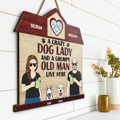 Crazy Dog Lady - Gift For Couple, Dog Mom, Dog Dad - Personalized Custom Shaped Wood Sign