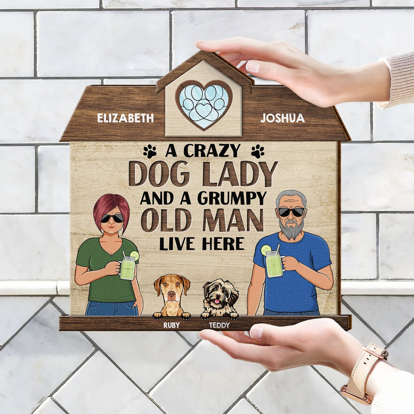 Crazy Dog Lady - Gift For Couple, Dog Mom, Dog Dad - Personalized Custom Shaped Wood Sign