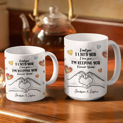 Couple One Line Hand Holding Forever Yours - Gift For Couples - 3D Inflated Effect Printed Mug, Personalized White Edge-to-Edge Mug