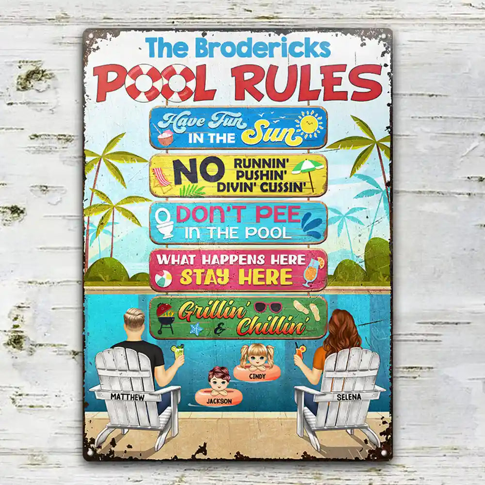 Pool Rules Have Fun In The Sun - Personalized Classic Metal Signs