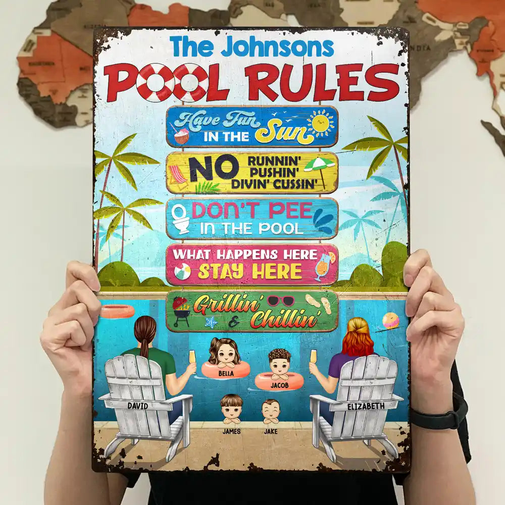 Pool Rules Have Fun In The Sun - Personalized Classic Metal Signs