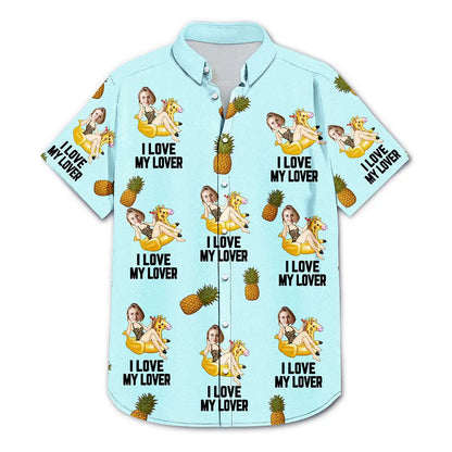 Custom Photo Funny On Flamingo I Love My Lover - Personalized Hawaiian Shirt