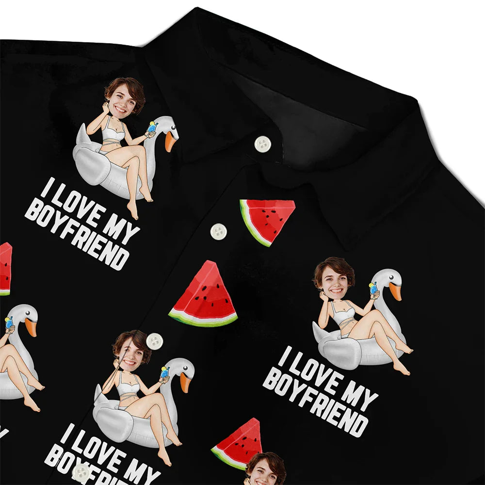 Custom Photo Funny On Flamingo I Love My Lover - Personalized Hawaiian Shirt