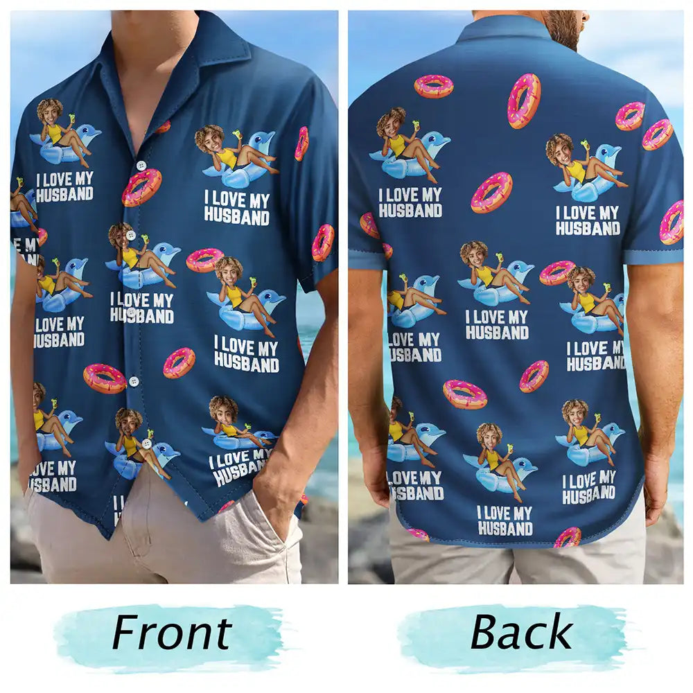 Custom Photo Funny On Flamingo I Love My Lover - Personalized Hawaiian Shirt