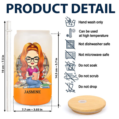 Reading Just A Girl Who Loves Books - Personalized Ombre Frosted Glass Can