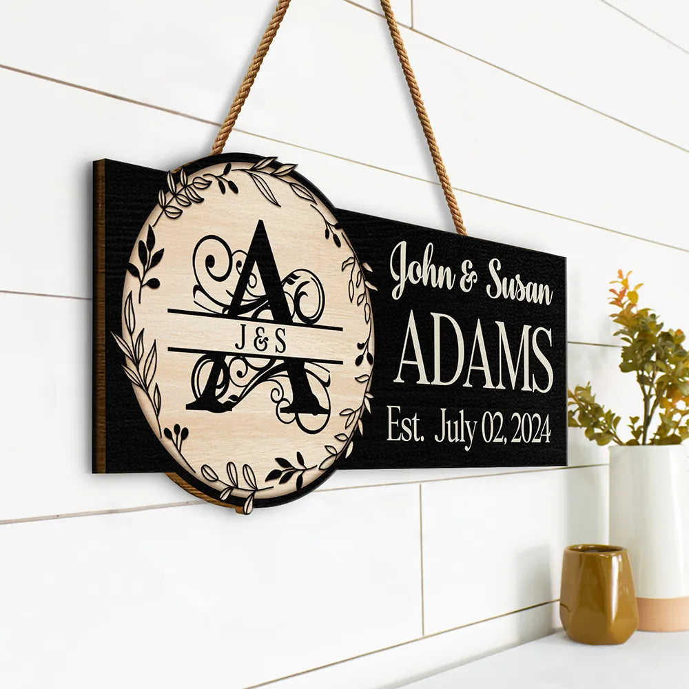 Monogram Wedding Gift Happily Married - Personalized Custom Shaped Wood Sign