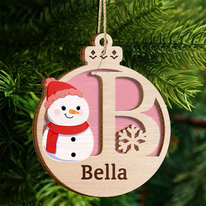 Christmas Snowman Monogram - Personalized 2-Layered Wooden Ornament