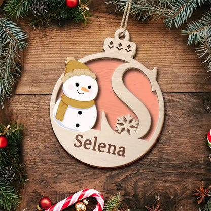 Christmas Snowman Monogram - Personalized 2-Layered Wooden Ornament