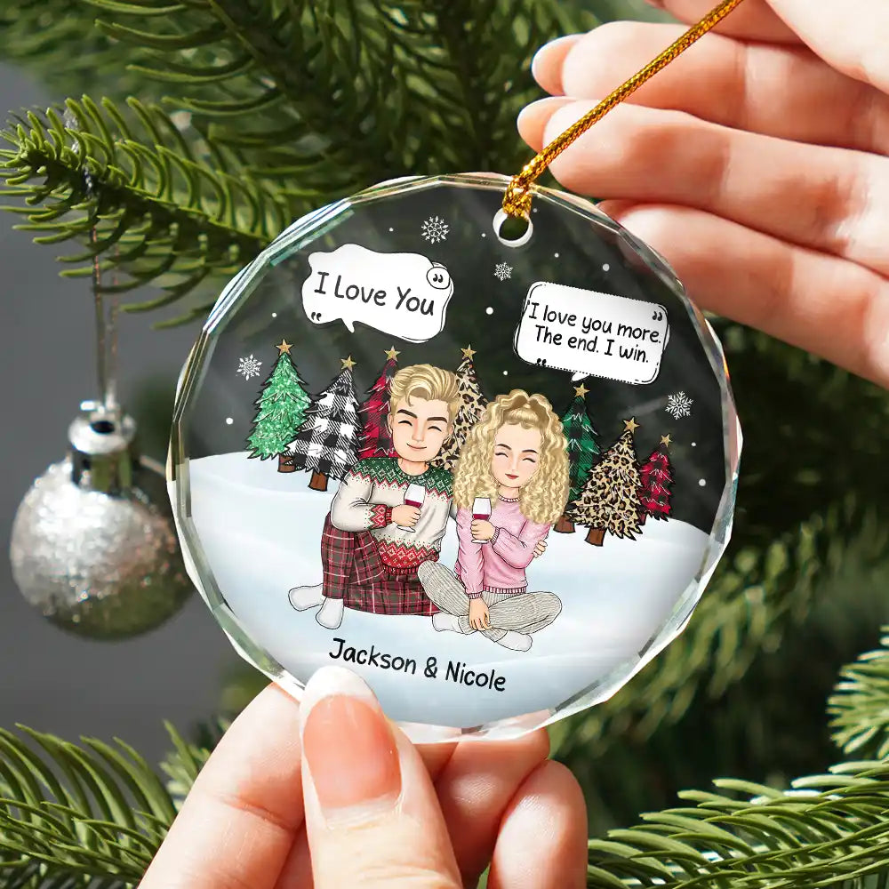 Christmas Couple I Love You More The End - Personalized Circle Glass Ornament