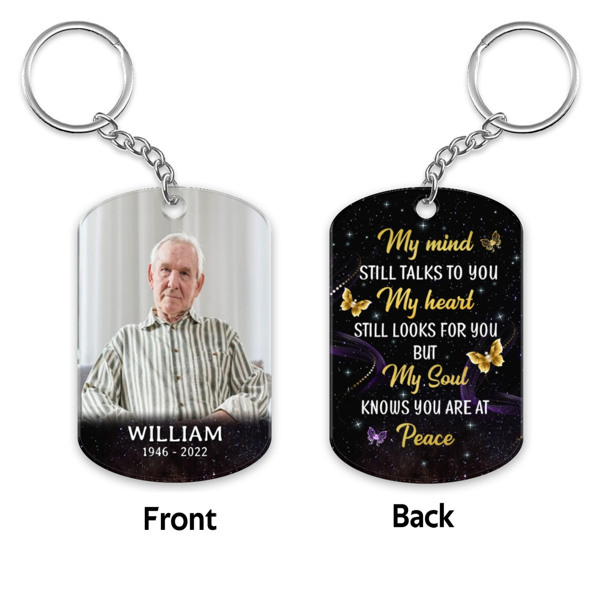 My Mind Still Talks To You Photo Inserted Glow Butterflies Memorial Sympathy Remembrance Keepsake Personalized Acrylic Keychain