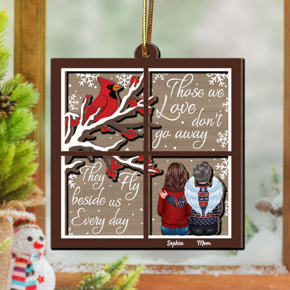 Cardinal Always With You Memorial Christmas Window Shaped Personalized 2-Layer Wooden Ornament, Sympathy Gift