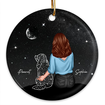 Woman And Dog Sitting Memorial Personalized Circle Ceramic Ornament