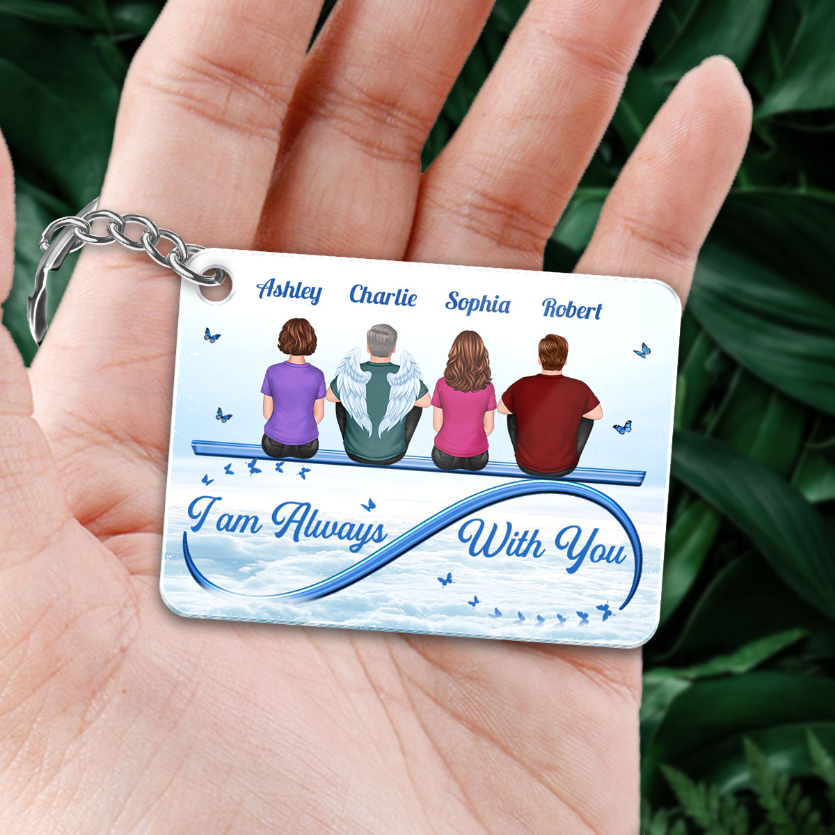 Always With You Heaven Cloud Memorial Remembrance Gift Personalized Acrylic Keychain