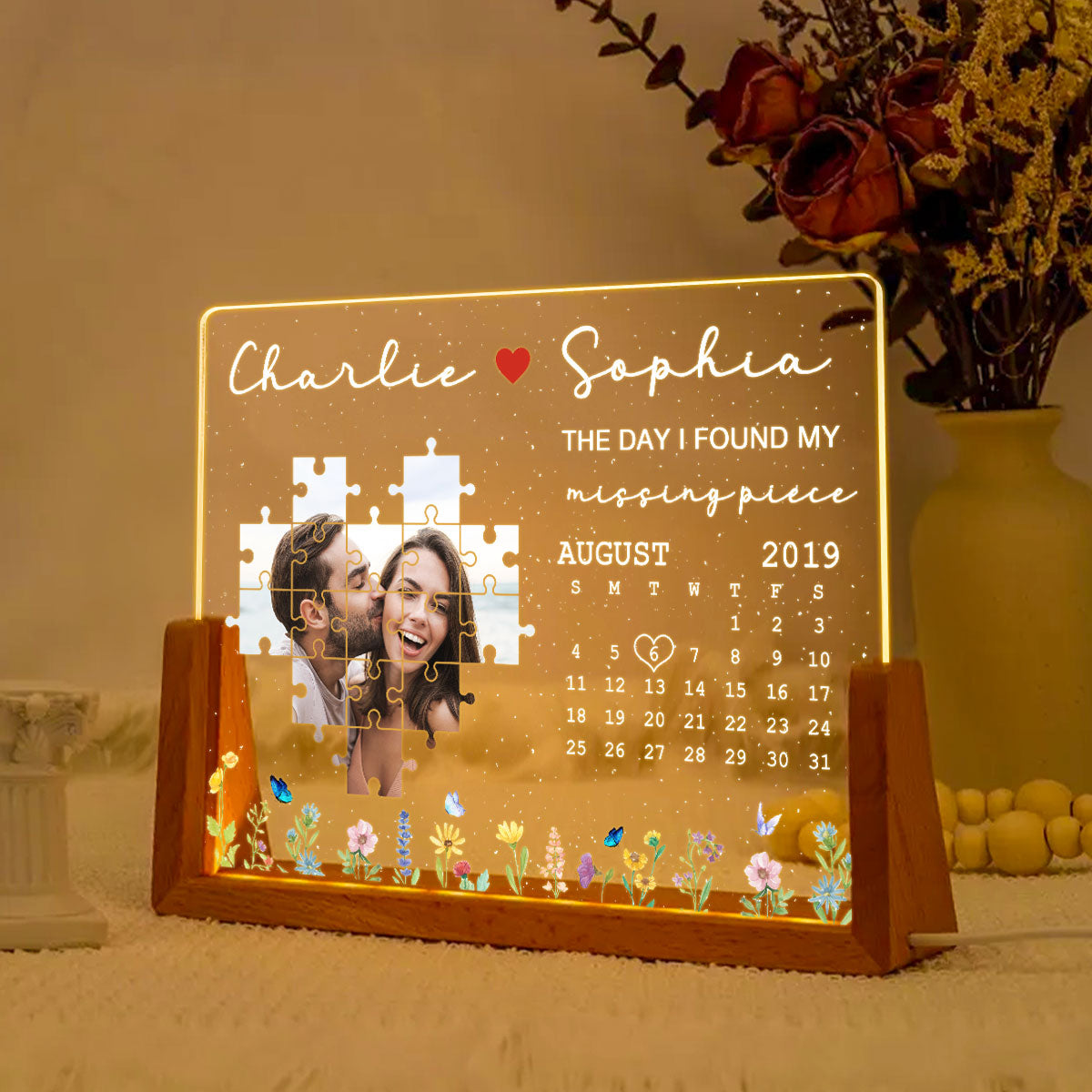 The Day I Found My Missing Piece Upload Photo Puzzle Calendar Personalized U-Base Acrylic LED Night Light