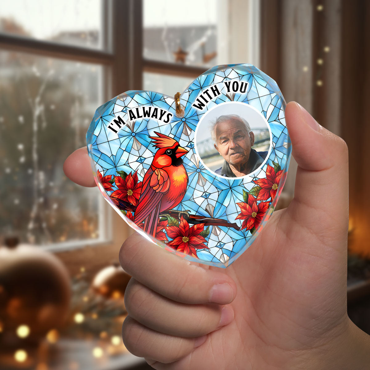 Upload Photo I'm Always With You Memorial Personalized Heart Glass Ornament