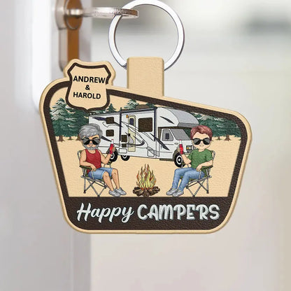 Keys To The Camper Chibi Camping Couple - Personalized Custom Shaped Leather Keychain Keychain The Next Custom Gift