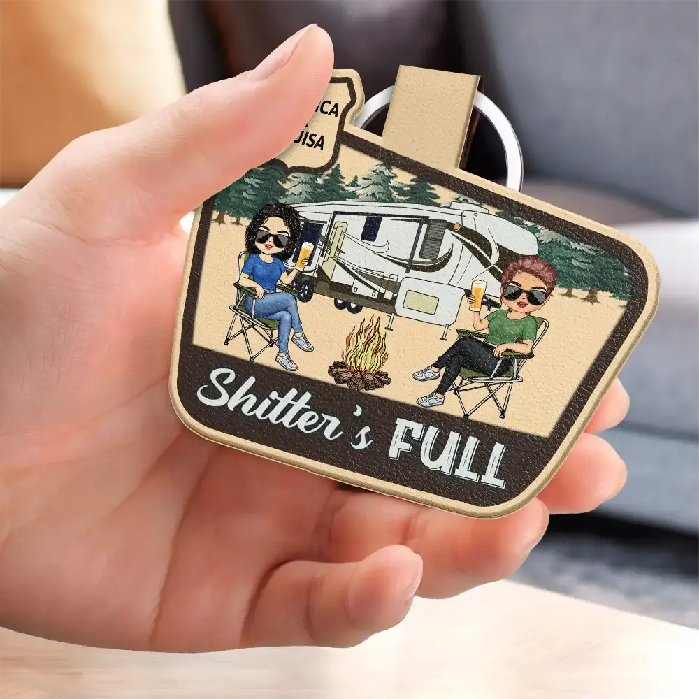 Keys To The Camper Chibi Camping Couple - Personalized Custom Shaped Leather Keychain Keychain The Next Custom Gift