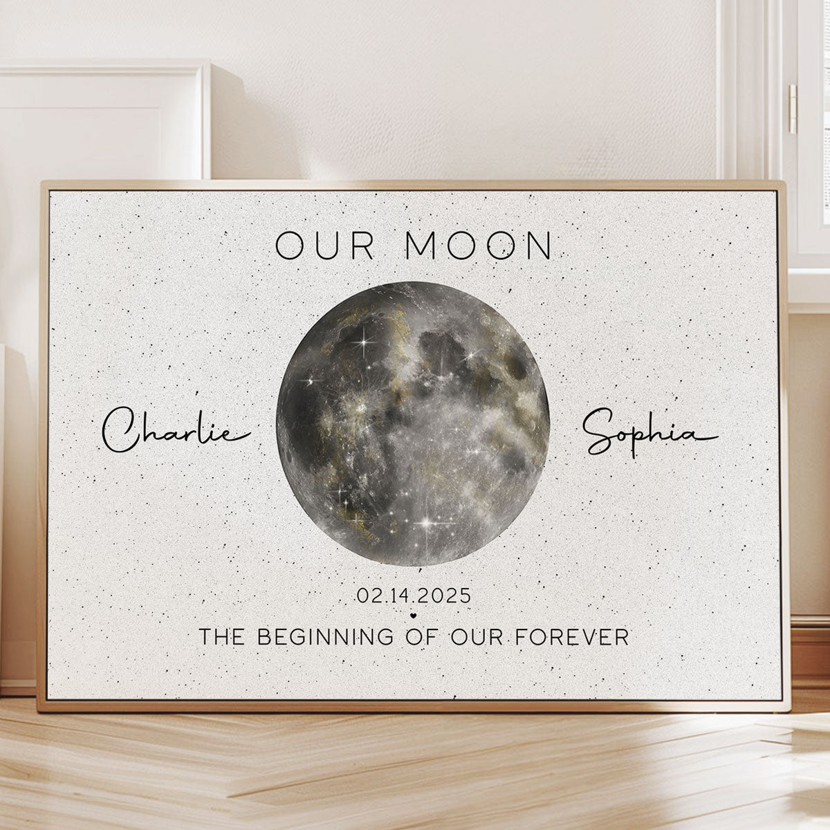 Our Moon Golden Dust Moon Phase Art Anniversary For Wife, Gift for Husband Couple Wedding Anniversary Gift Personalized Poster