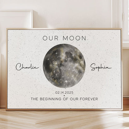 Our Moon Golden Dust Moon Phase Art Anniversary For Wife, Gift for Husband Couple Wedding Anniversary Gift Personalized Poster