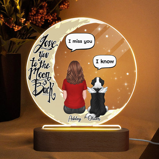 Love To The Moon Pet Memorial Personalized Circle Acrylic Plaque With LED Night Light - Sympathy Gift, Remembrance Keepsake For Pet Lover - Pet Loss Keepsake
