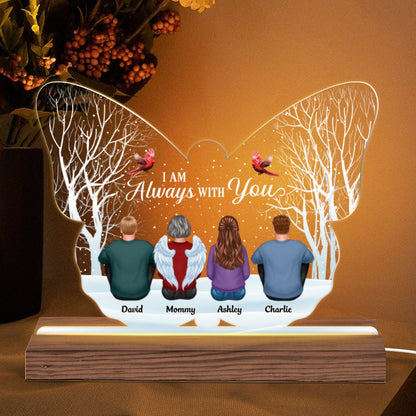 Always With You Family Sitting In Snow Memorial Remembrance Gift Personalized Custom Shape Acrylic Plaque LED Night Light
