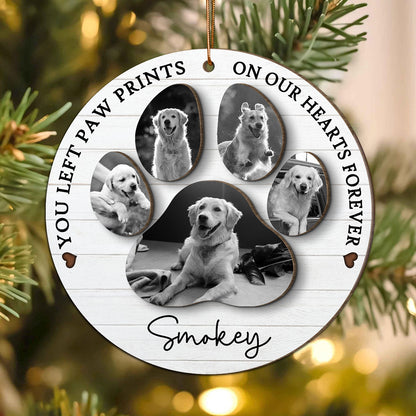 You Left Paw Prints On Our Hearts Photo Inserted Personalized 2-Layer Wooden Ornament