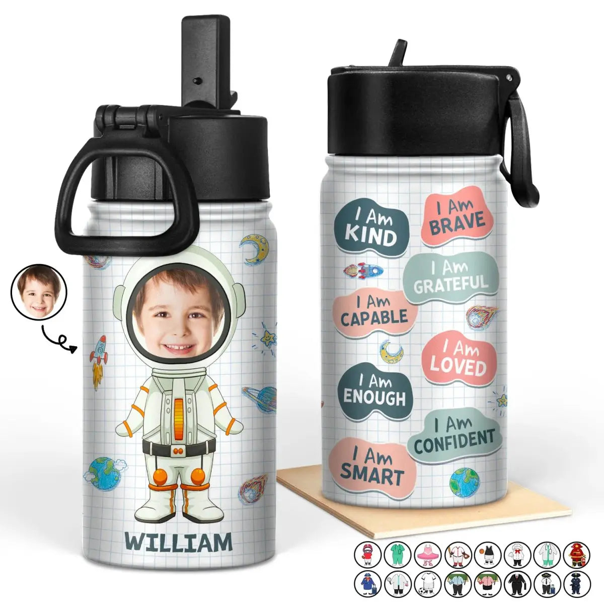 Kid - Dream Job I'm Kind Smart Brave Confident - Personalized Kids Water Bottle (HL)