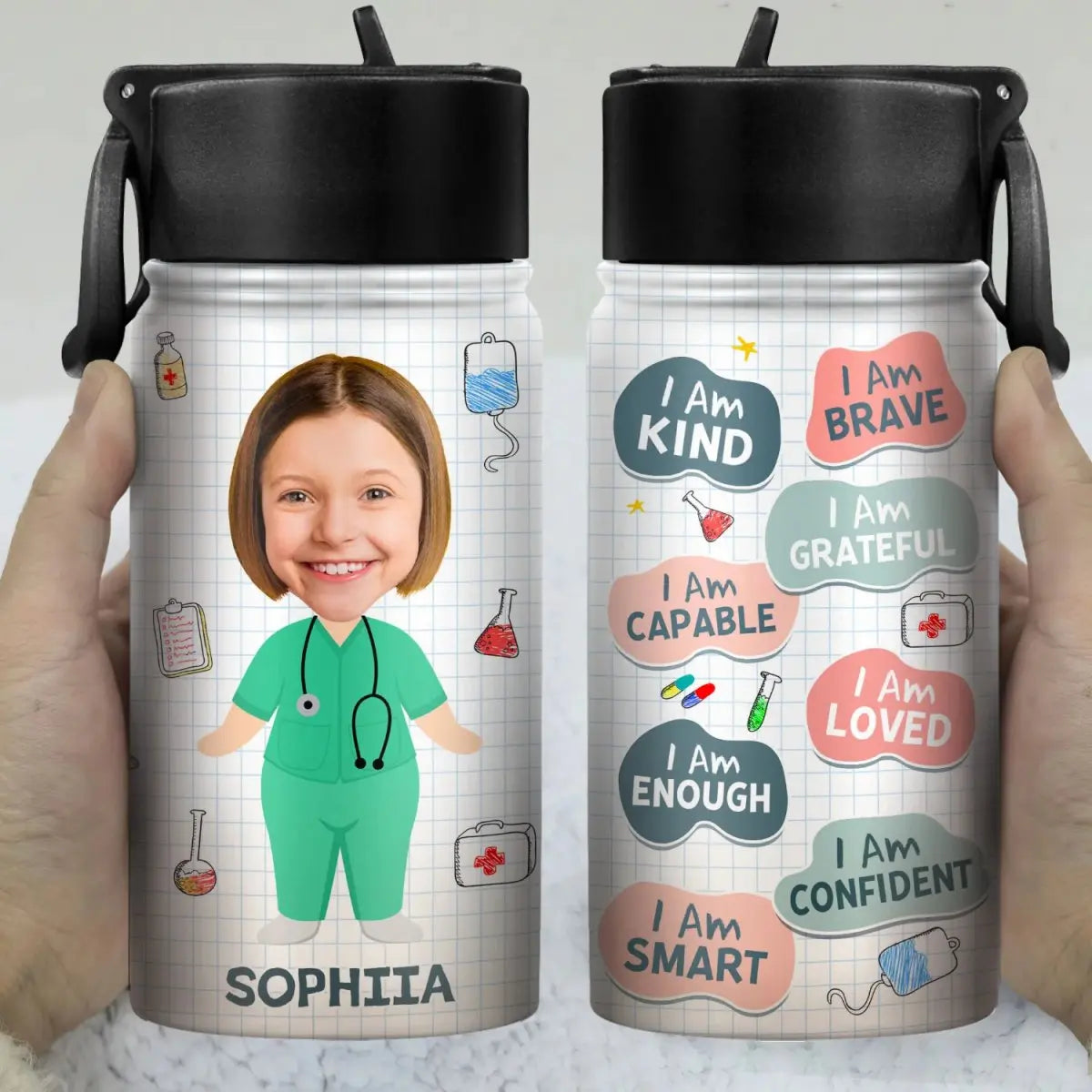 Kid - Dream Job I'm Kind Smart Brave Confident - Personalized Kids Water Bottle (HL)  The Next Custom Gift