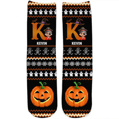 Kid Monogram Halloween - Personalized Socks