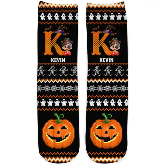 Kid Monogram Halloween - Personalized Socks