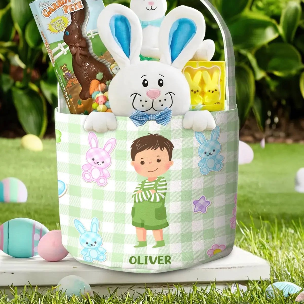 Kids - Adorable Kids Easter Basket With Eggs And Bunny - Personalized Easter Basket (AB) Basket The Next Custom Gift