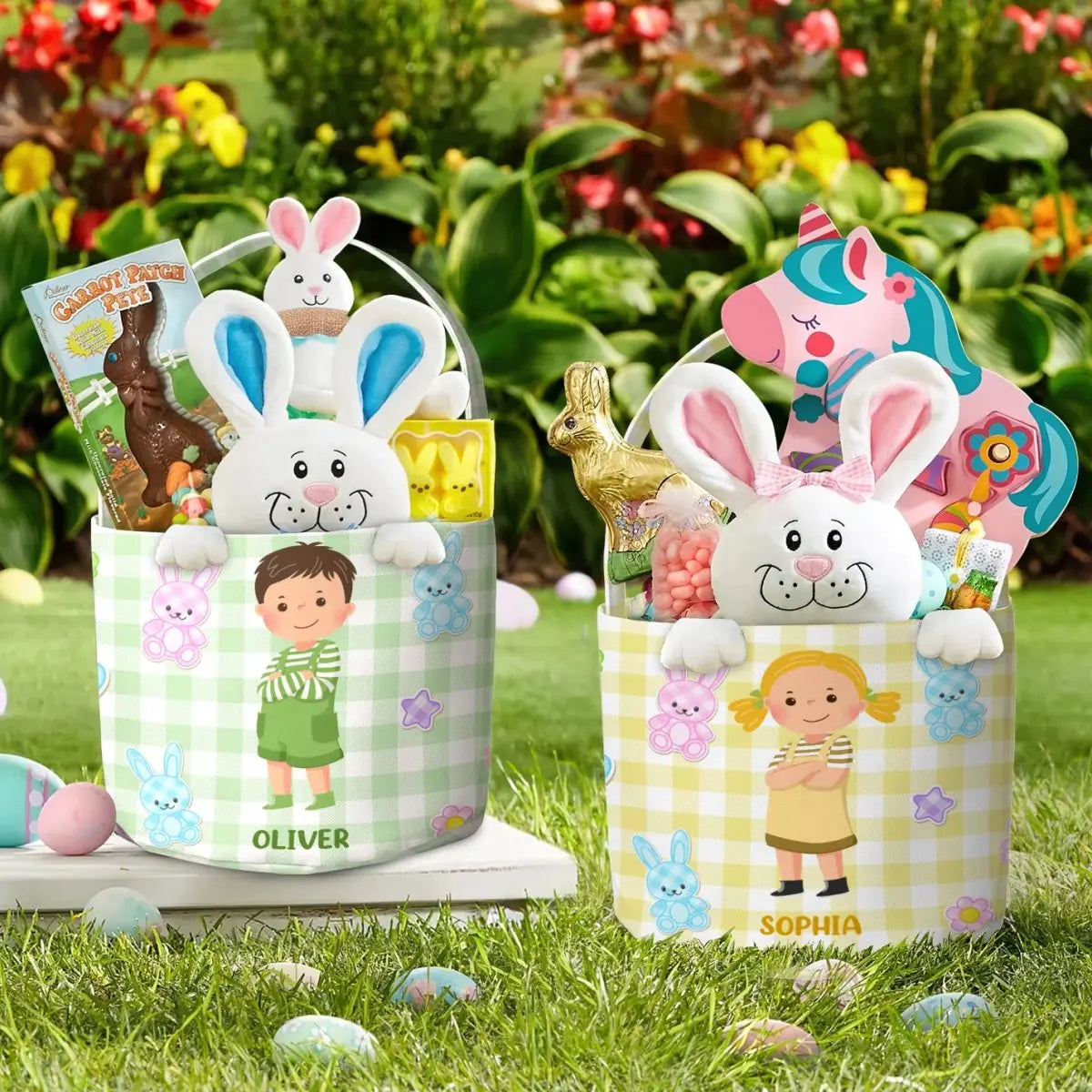 Kids - Adorable Kids Easter Basket With Eggs And Bunny - Personalized Easter Basket (AB) Basket The Next Custom Gift