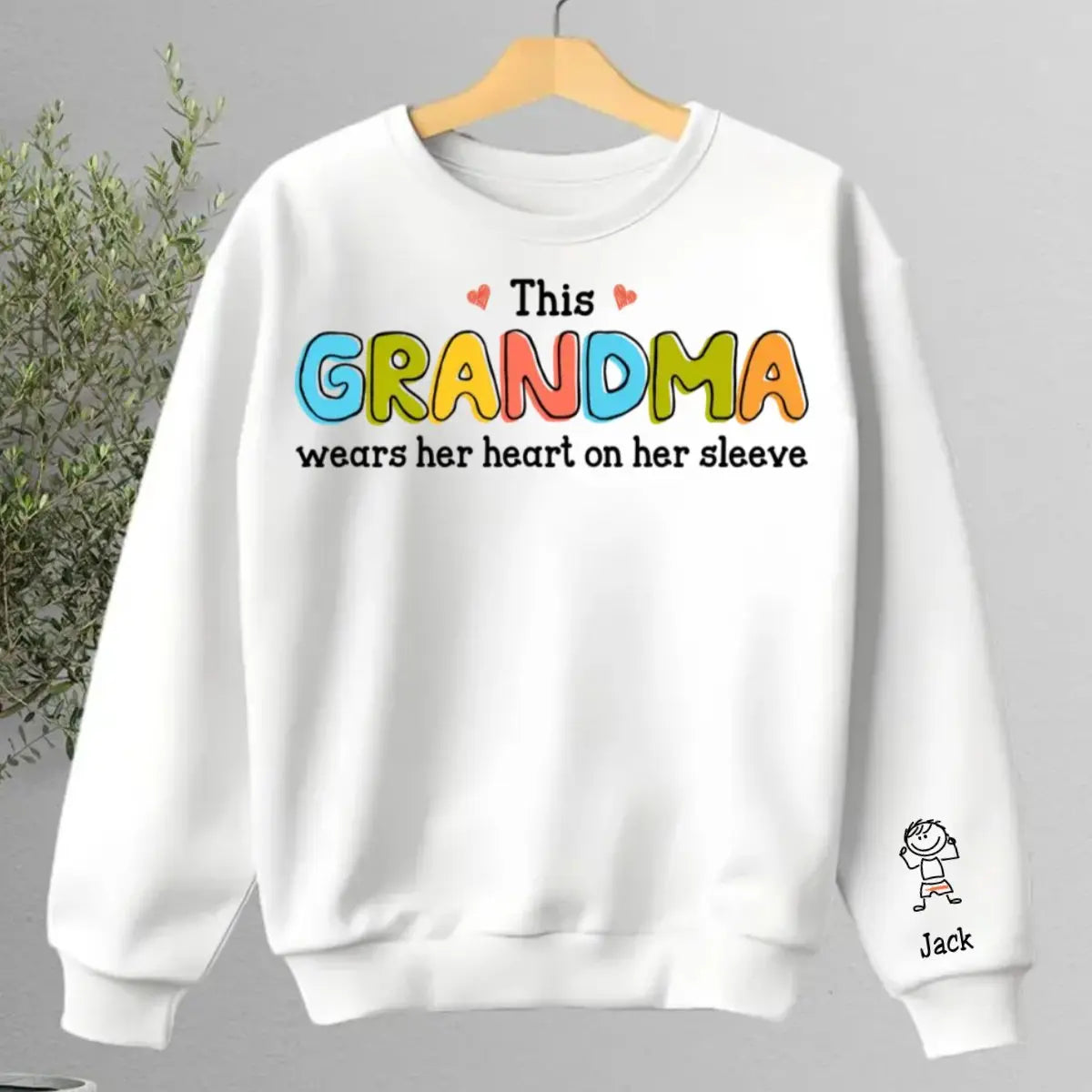 Kids - This Grandma Wears Her Heart On Her Sleeve - Personalized Unisex Sweatshirt