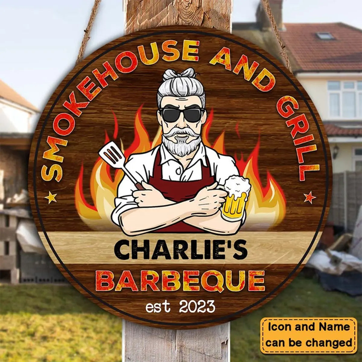 Kitchen - Smokehouse And Grill - Personalized Wood Sign (LH) Wood Sign The Next Custom Gift