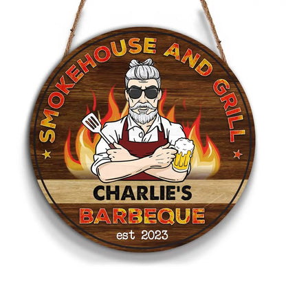 Kitchen - Smokehouse And Grill - Personalized Wood Sign (LH) Wood Sign The Next Custom Gift