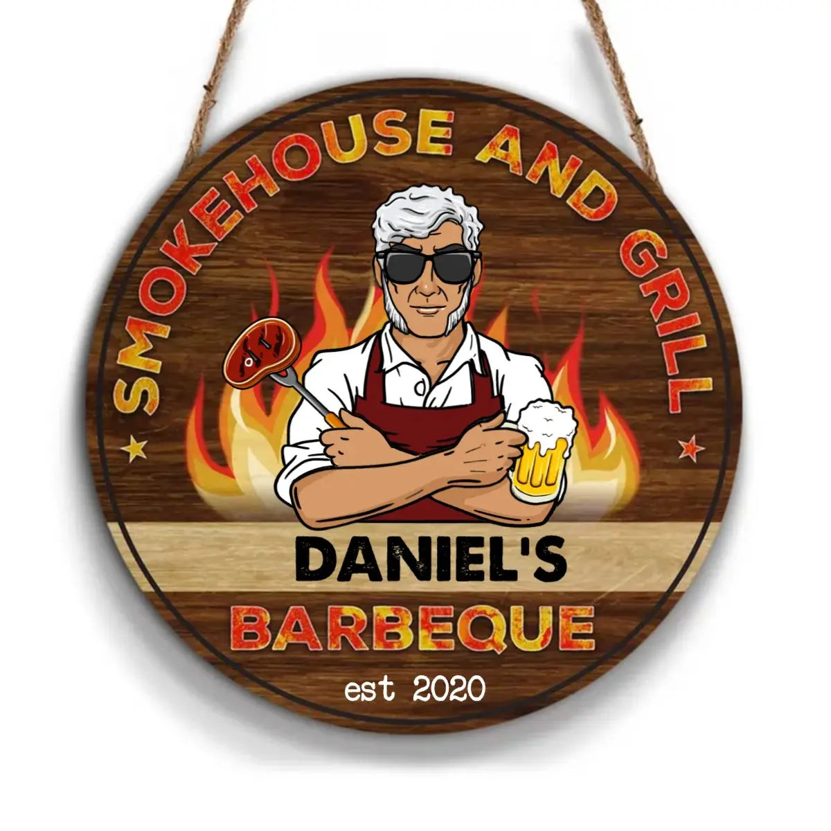 Kitchen - Smokehouse And Grill - Personalized Wood Sign (LH) Wood Sign The Next Custom Gift