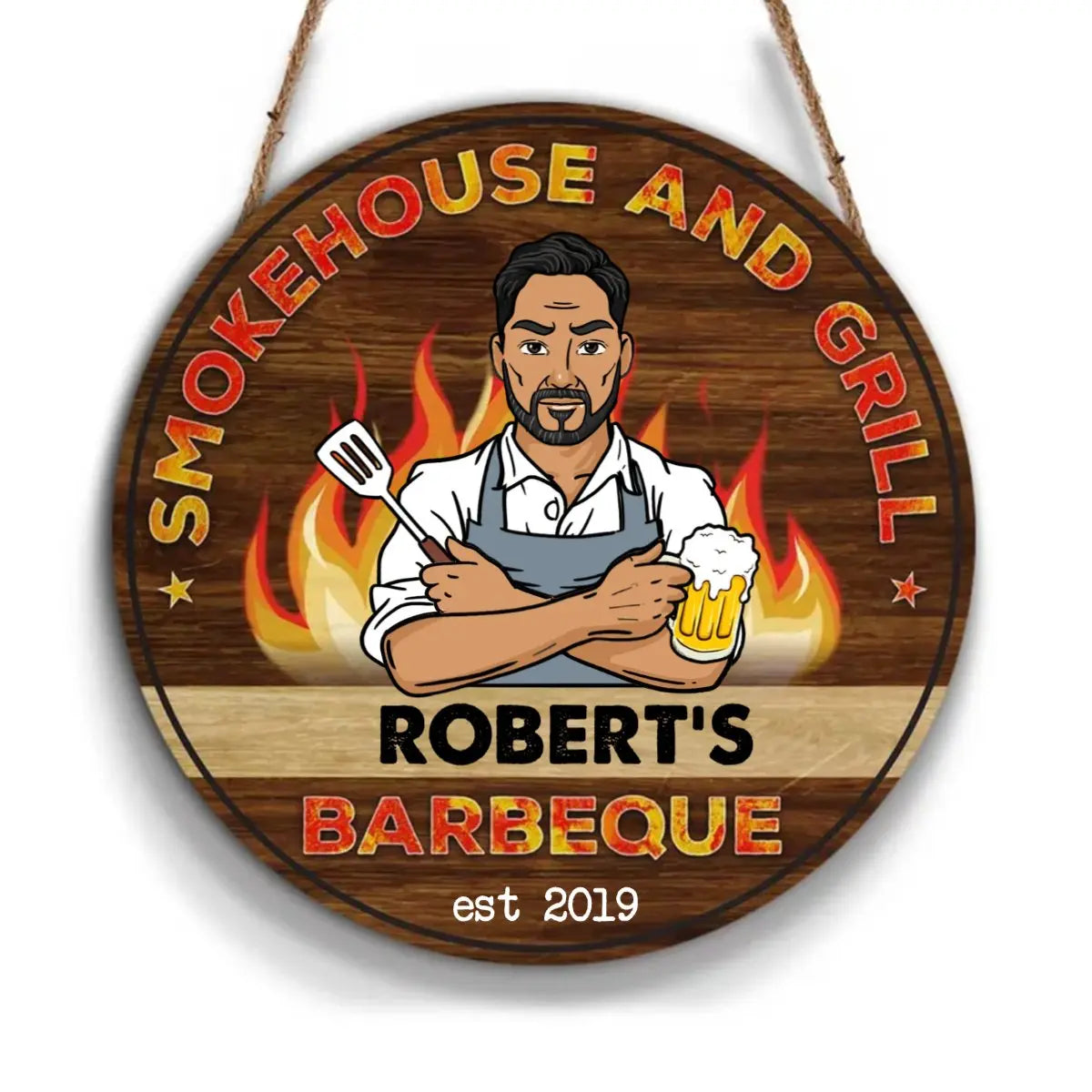 Kitchen - Smokehouse And Grill - Personalized Wood Sign (LH) Wood Sign The Next Custom Gift