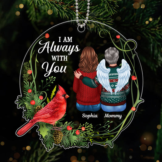 Always With You Cardinal Wreath Remembrance Memorial Keepsake Christmas Personalized Acrylic Ornament