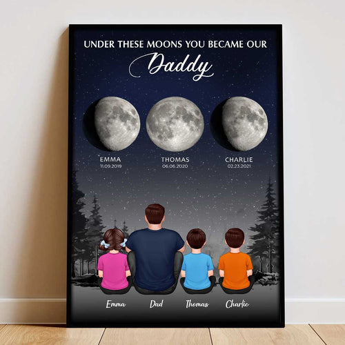 Under These Moon You Became Our Dad Grandpa Birth Moon Phase Art Personalized Poster