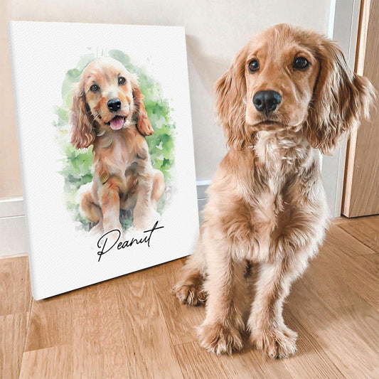 Watercolor Pet Portrait Using Photo Personalized Canvas Print, Gift For Pet Owners, New Pet Gift, Pet Memorial Gift