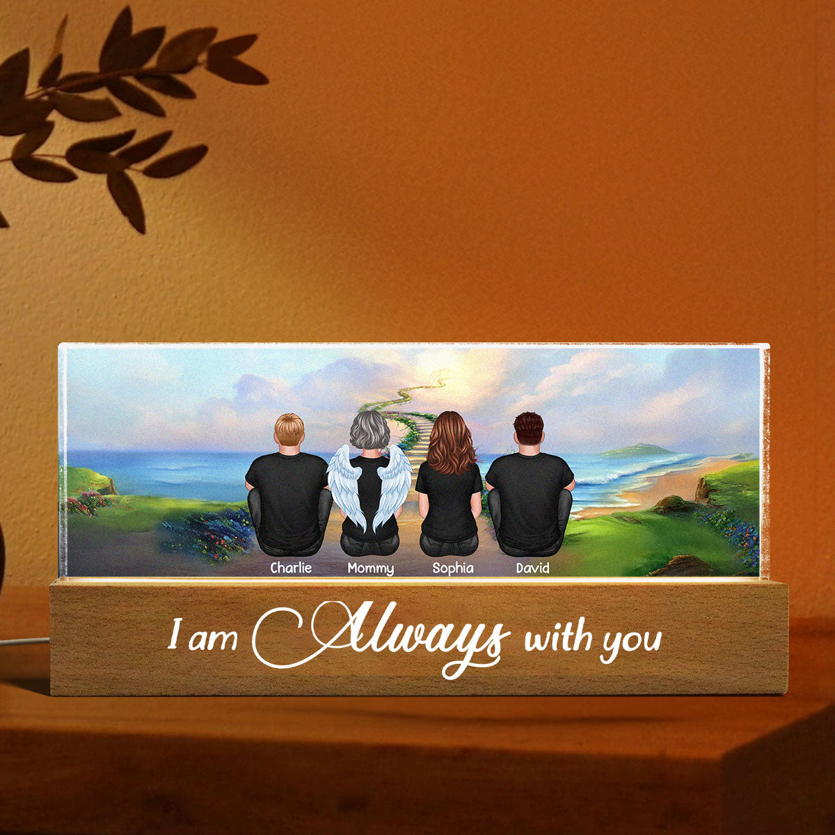 Family Sitting Stairway To Heaven Personalized Acrylic Block LED Night Light