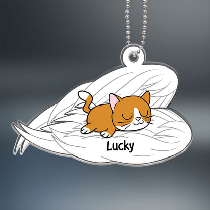 Cat Sleeping In Angel Wings Memorial Personalized Acrylic Ornament