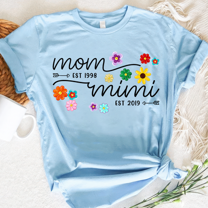 Mom Grandma Est Flower Color With Grandkids Mothers Day Gift Th T-Shirt