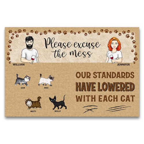 Our Standards Have Lowered With Each Cat Husband Wife - Couple Gift - Personalized Custom Doormat