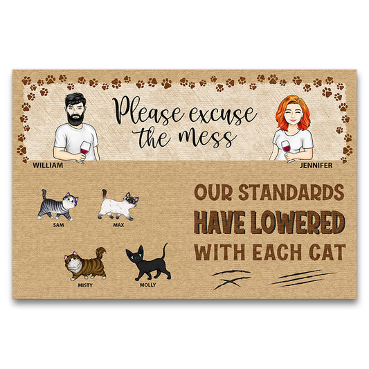 Our Standards Have Lowered With Each Cat Husband Wife - Couple Gift - Personalized Custom Doormat