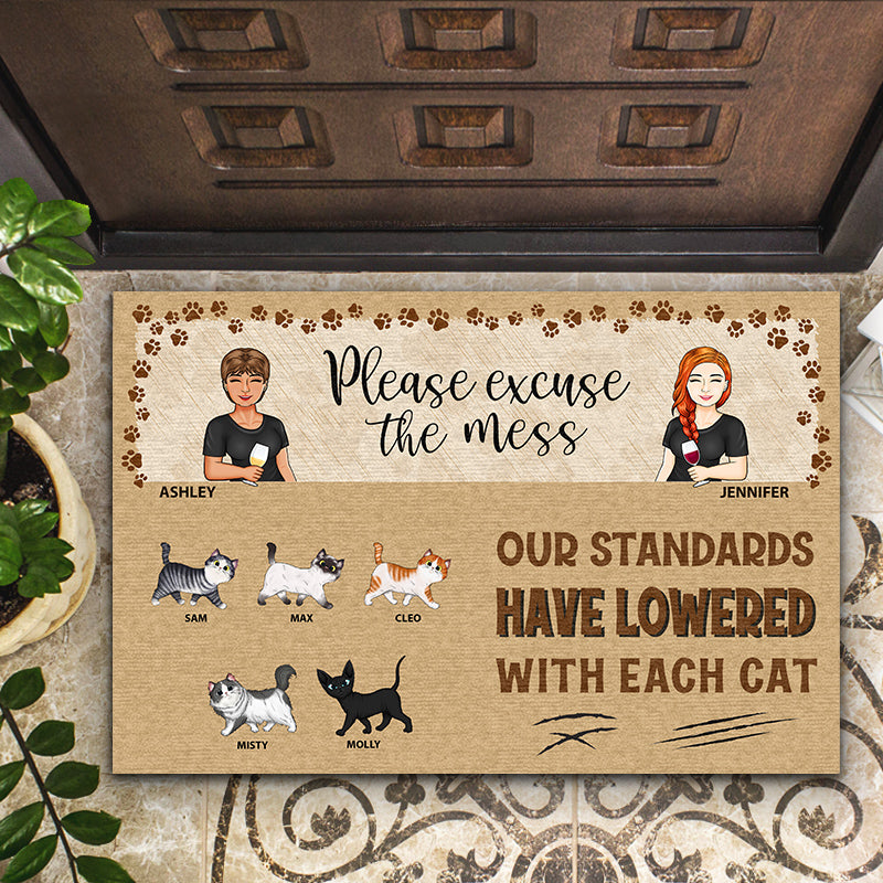 Our Standards Have Lowered With Each Cat Husband Wife - Couple Gift - Personalized Custom Doormat