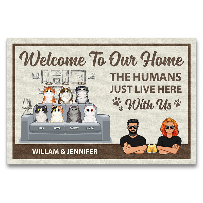 Cat House The Humans Just Live Here Husband Wife - Couple Gift - Personalized Custom Doormat