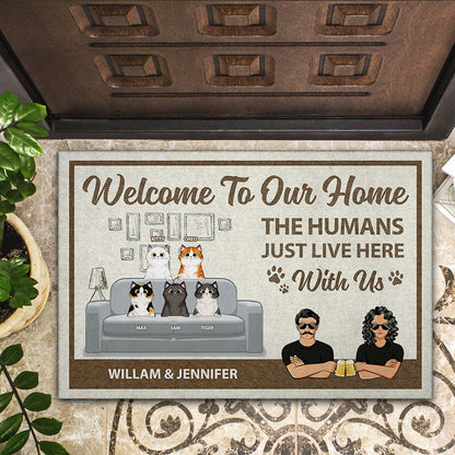 Cat House The Humans Just Live Here Husband Wife - Couple Gift - Personalized Custom Doormat